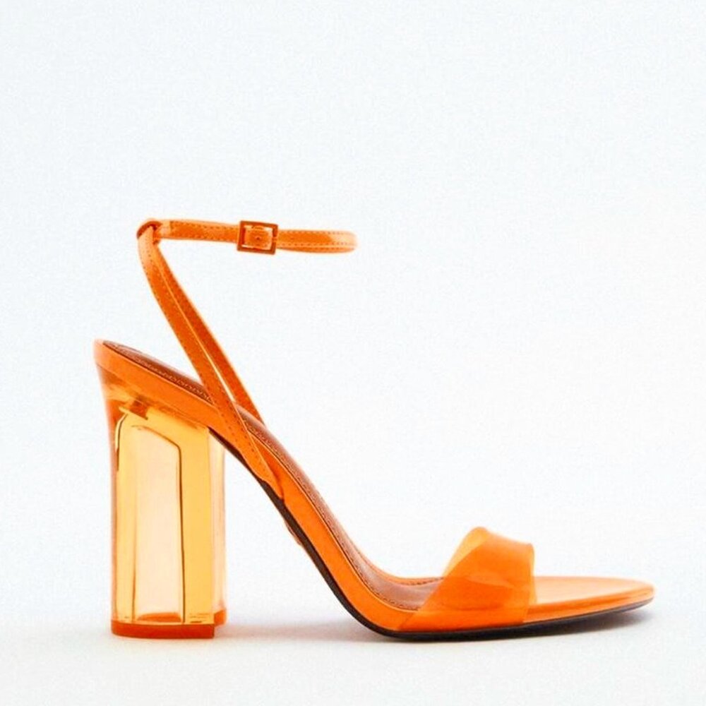Zara Orange Lucite Block Heel Sandals